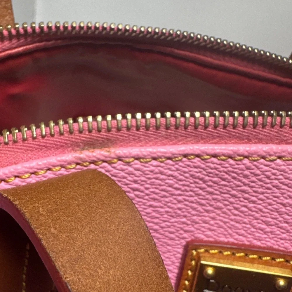 Dooney & Bourke Pink Pebble Grain Leather Satchel Bag Brown‎ Trim Dome Handbag